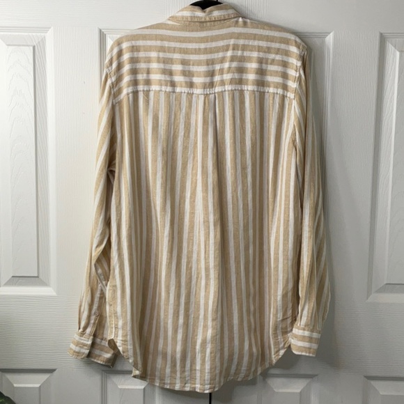 Universal Thread Womens Tan & White Striped Long Sleeve Button Down  Size M - Picture 9 of 11